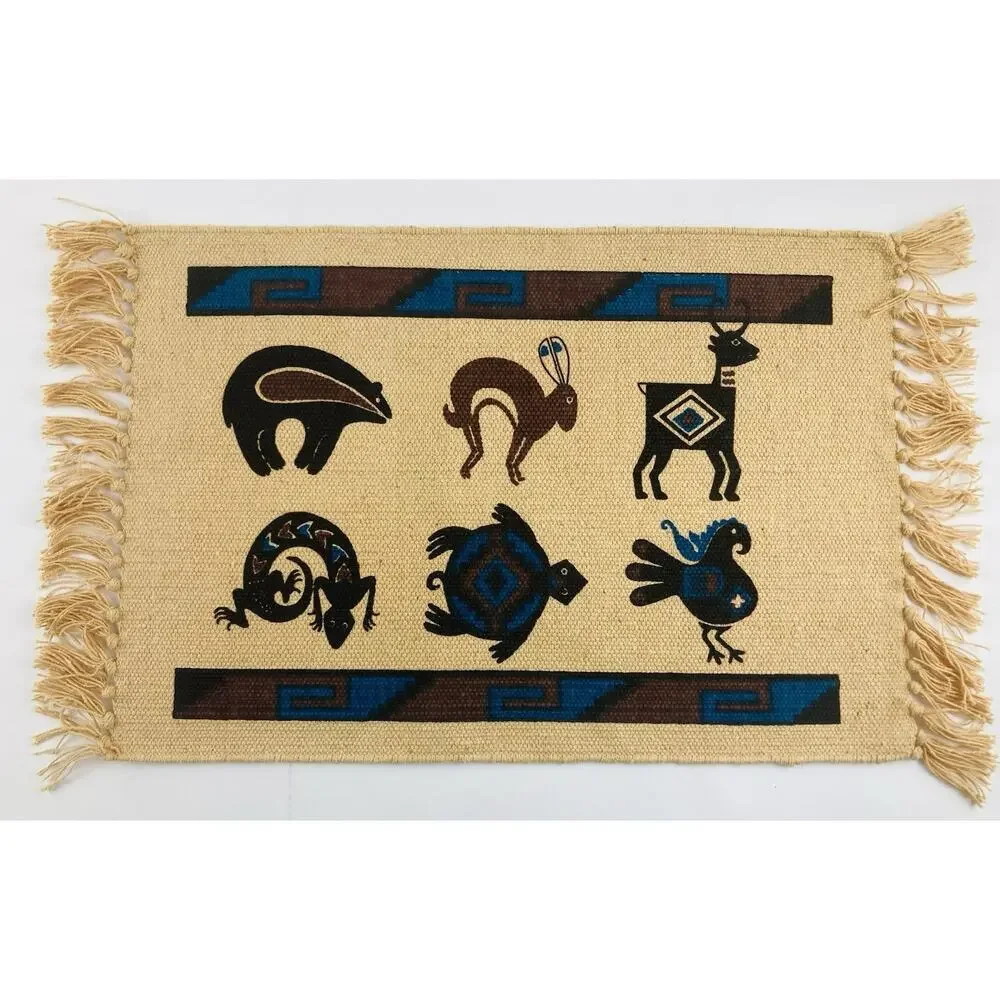4 El Paso Saddle Blanket KOKOPELLI Placemats Woven Southwestern Turquoise Lizard